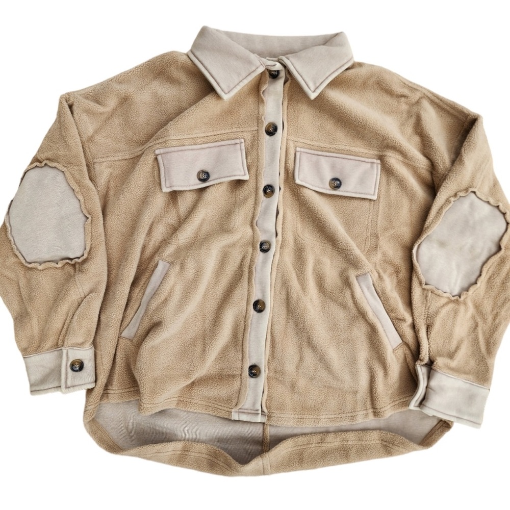 Women's Taupe Brushed Long Sleeve Button Up Shacket
